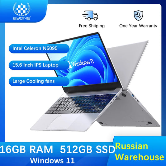 BYONE 15.6 "Game Laptop intel Celeron N5095 Fingerprint UnIock Laptop DDR4 16G RAM 512G 1T SSD Windows 11 Thin Gaming Laptops
